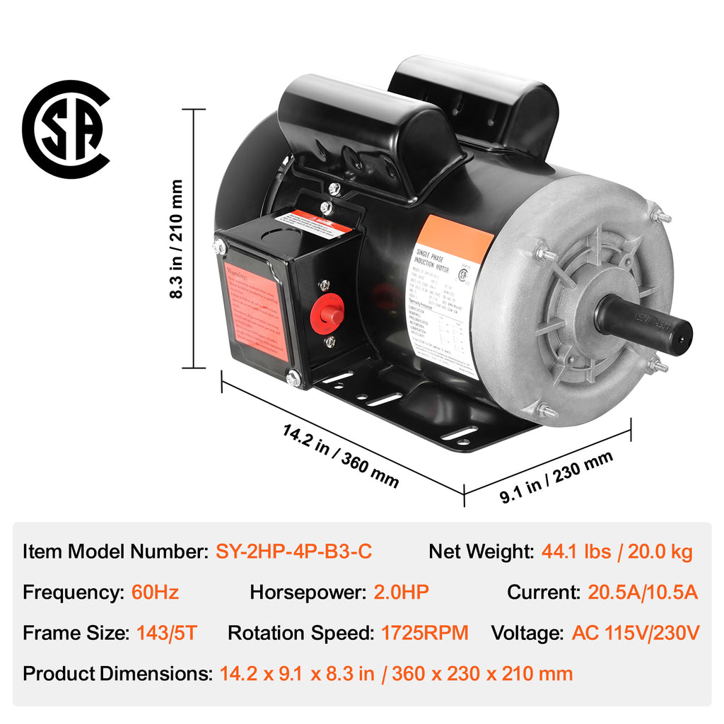 2HP Electric Motor - 1725 RPM Single Phase AC Motor
