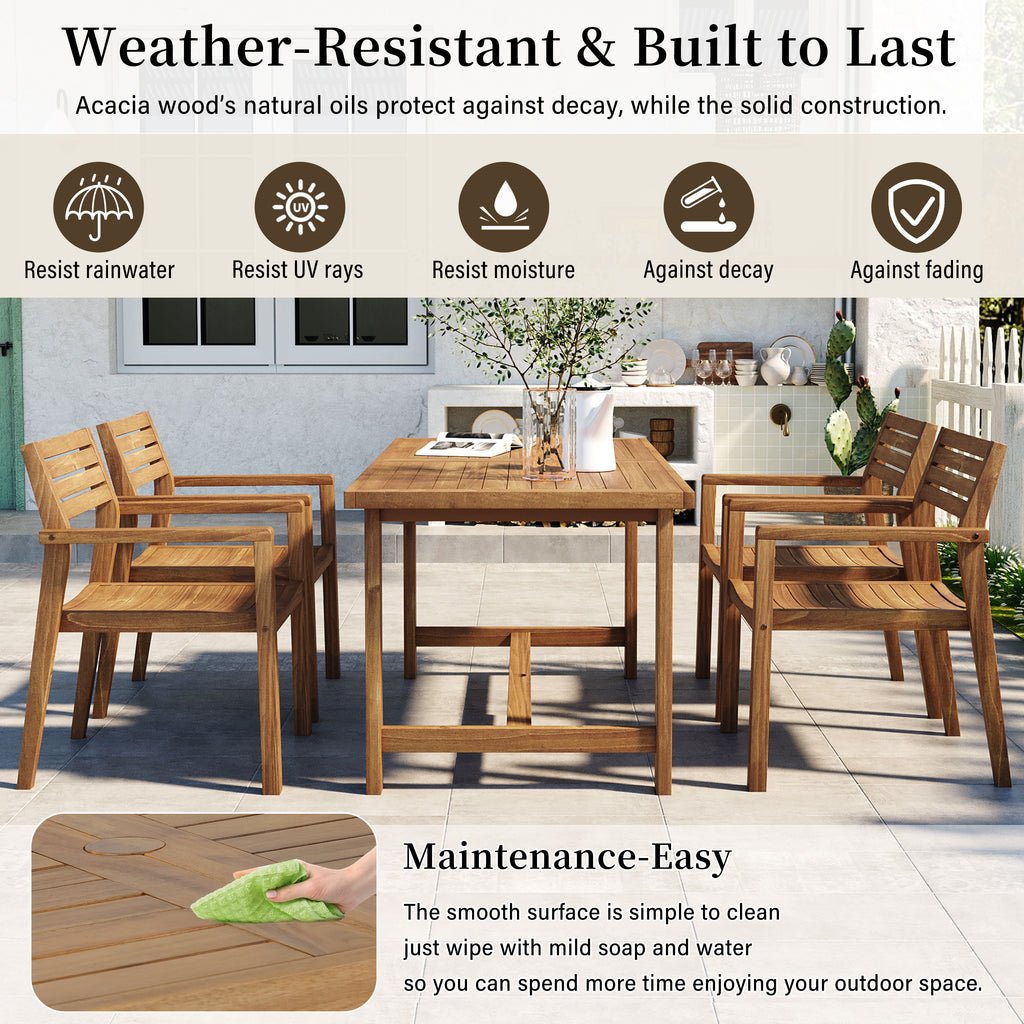 U_STYLE 5-Piece Outdoor Acacia Wood Dining Set