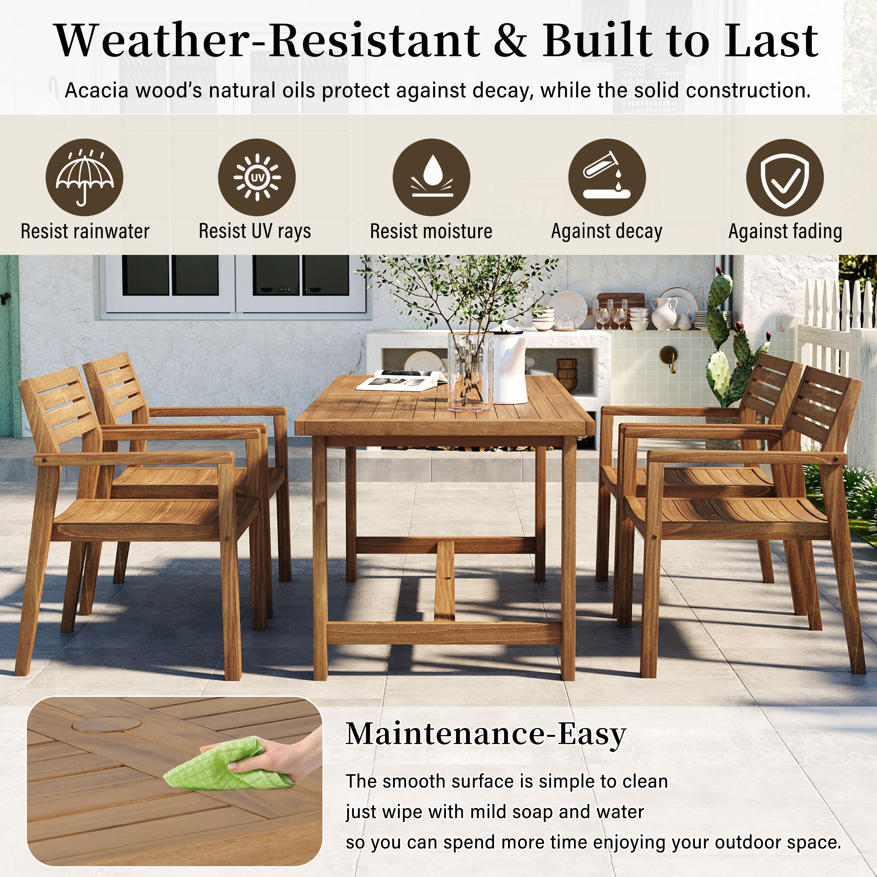 U_STYLE 5-Piece Outdoor Acacia Wood Dining Set