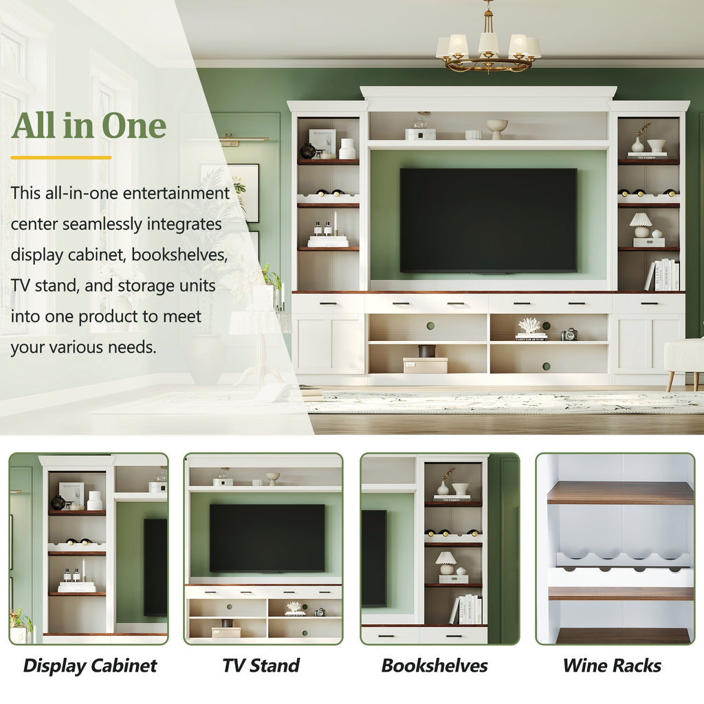 Farmhouse 4-Piece Entertainment Center with Bookshelf for TVs Up to 70"