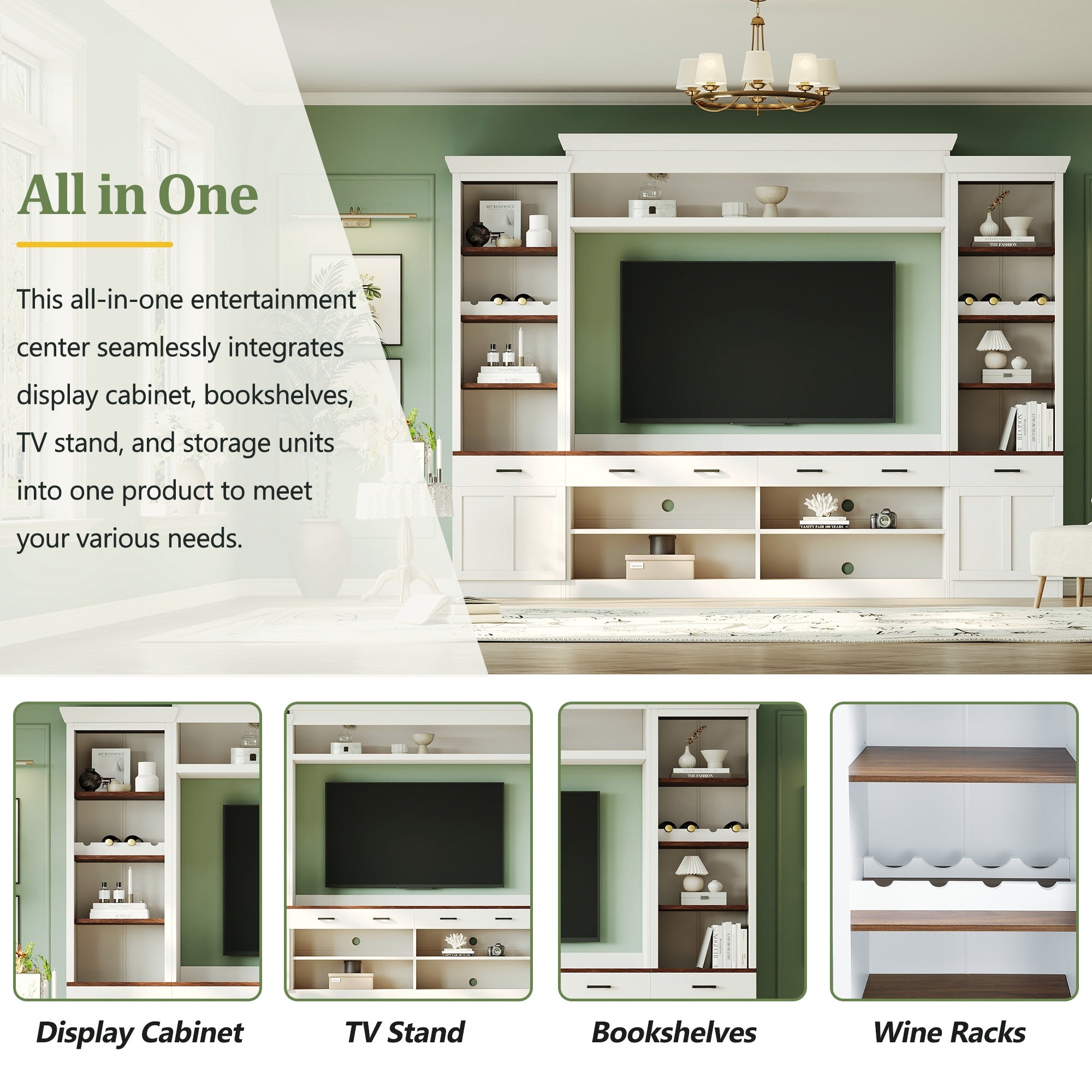 Farmhouse 4-Piece Entertainment Center with Bookshelf for TVs Up to 70"