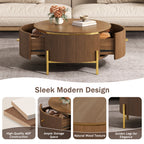 Modern Round Coffee Table with 2 Large Drawers
