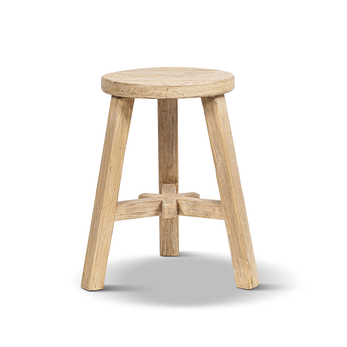 Linden Round Elm Wood Stool, 15.5-Inch, Light Natural Brown