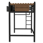 Twin XL Size Loft Bed with Ladders, Storage Shelves, and Bookshelf