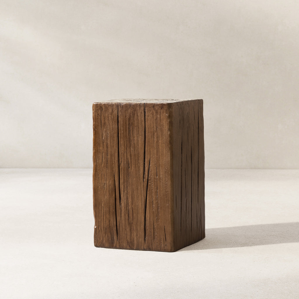 Umber Solid Reclaimed Pine Wood Side Table, 19.5-Inch, Light Natural