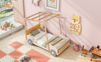 Wood Twin Size Car Bed with Pillow and Ceiling Cloth