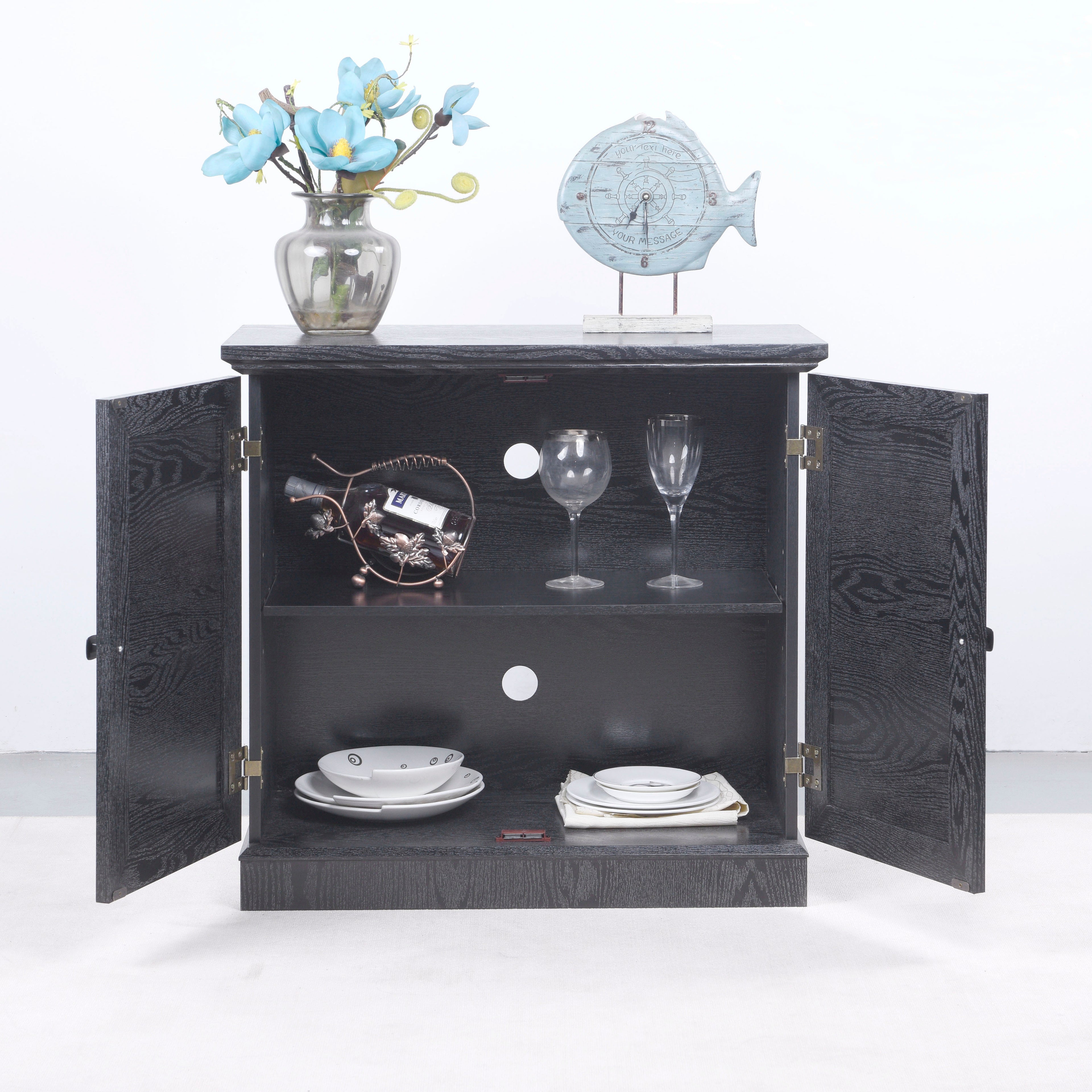 Storage Sideboard Cabinet with 2 Decorative Acrylic Mirrored Doors