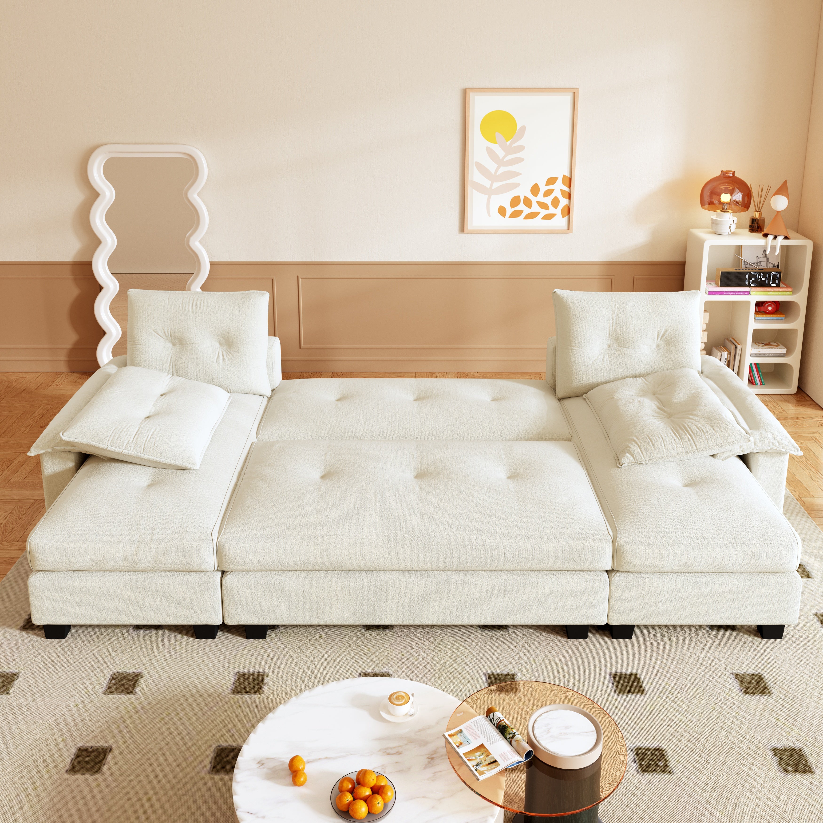104.7" U-Shaped Sleeper Sofa with Pull Out Bed