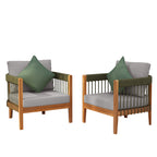 Set of 2 Acacia Wood Outdoor Club Chair with Handwoven Rope Accents