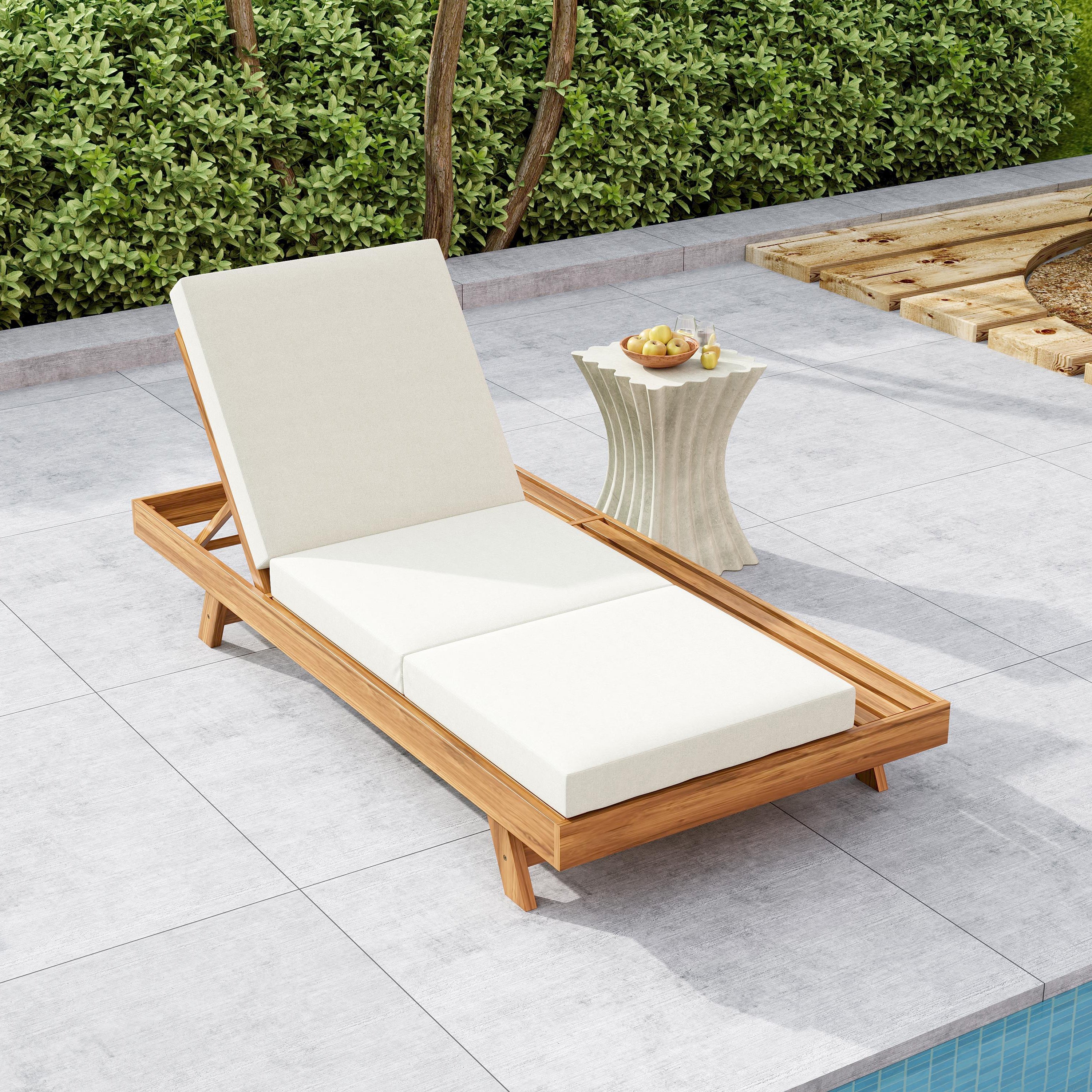 Lounge Chaise Set - Acacia Solid Wood with Lounge Cushion