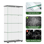 Glass Display Cabinet with 4-Shelf Double Doors and Lock