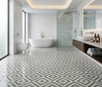12x12 Waterjet Polished Marble Tile - White & Gray