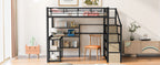 Full Size Metal Loft Bed with Staircase, Built-in Desk and Shelves