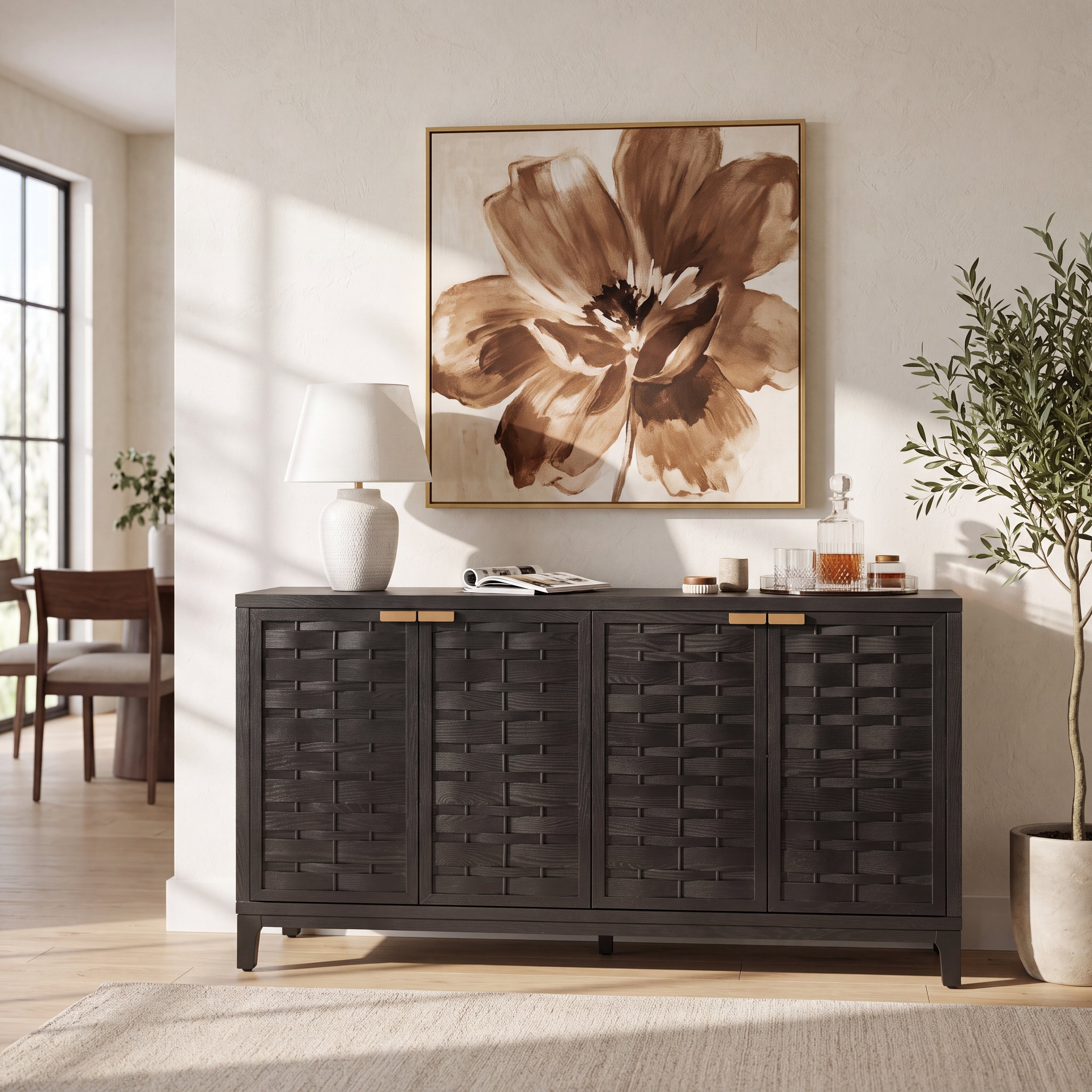 59 Inch Sideboard with 3D Woven Door Design