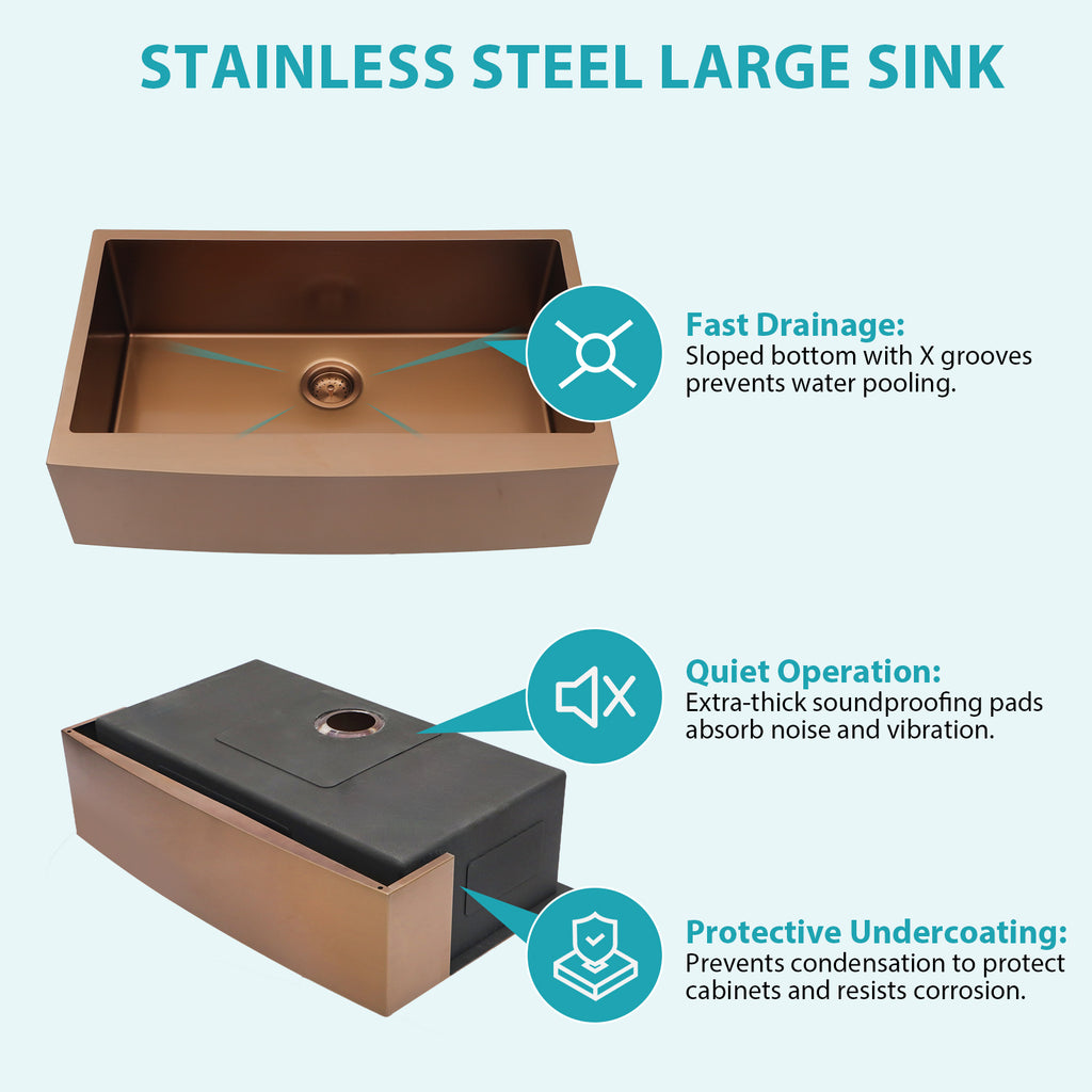30" Rose Gold Farmhouse Kitchen Sink