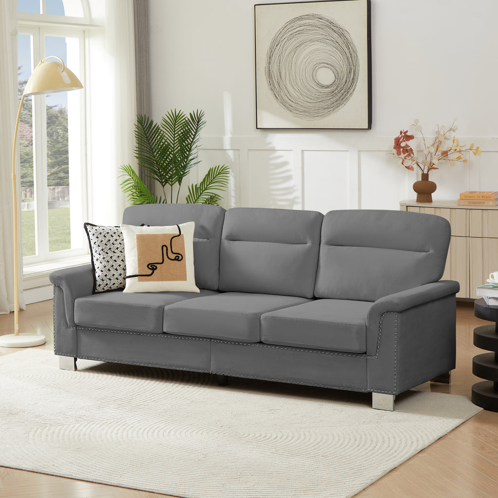 82" Modern Compressed Snowfleece Fabric 3-Seater Sofa