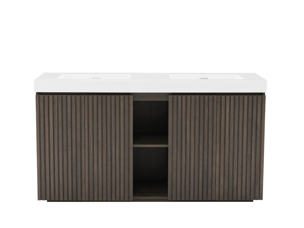 GALAN 60-Inch Bathroom Vanity with Double Sinks, Smoked Oak