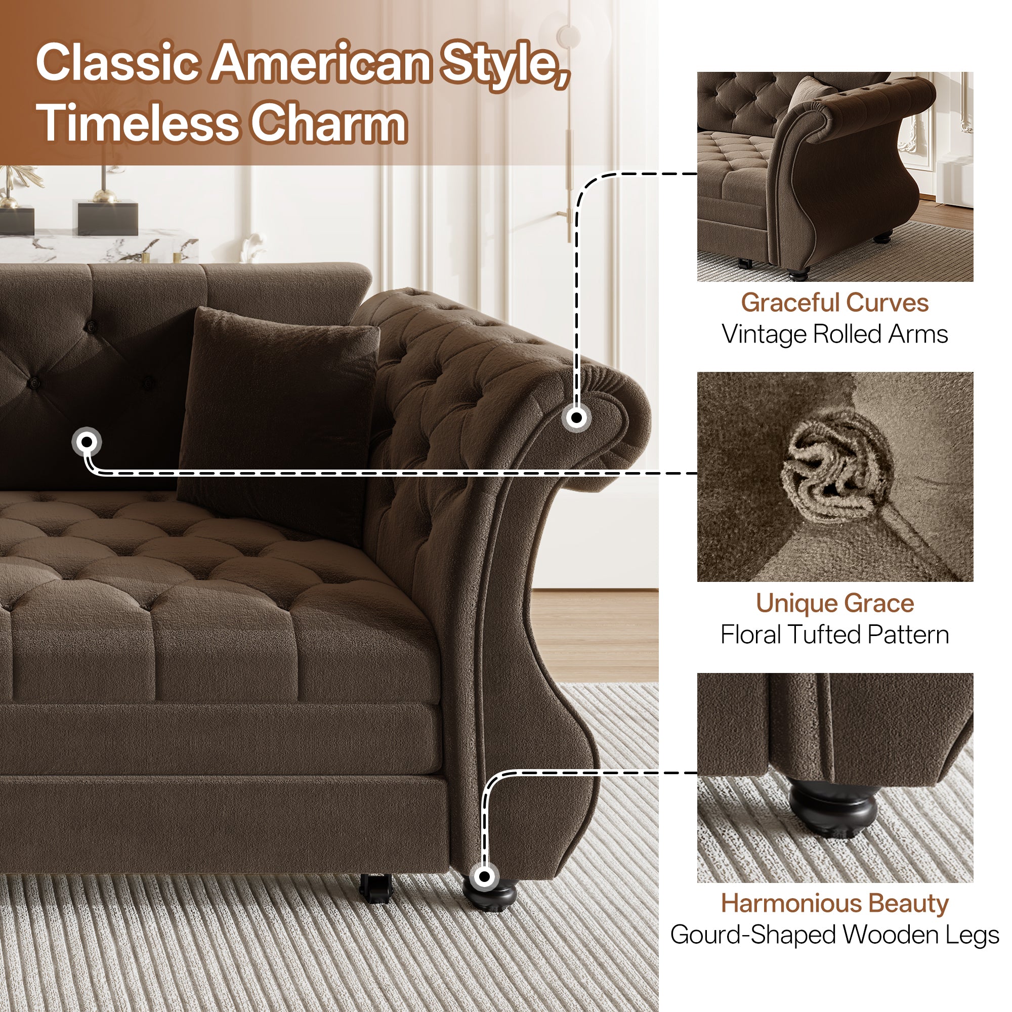 83.8" Oversized Chesterfield Pull Out Sofa Bed