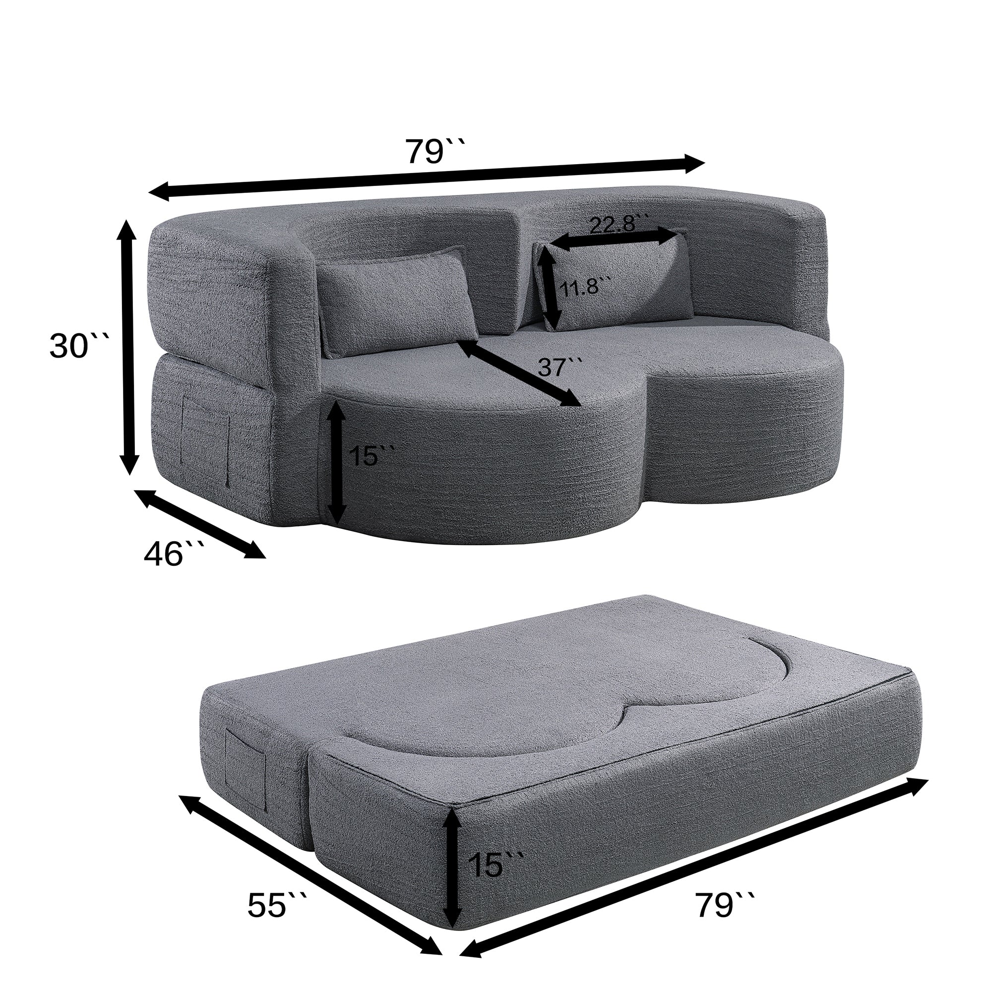 Folding Sofa Bed - Teddy Bear Fabric Sleeper