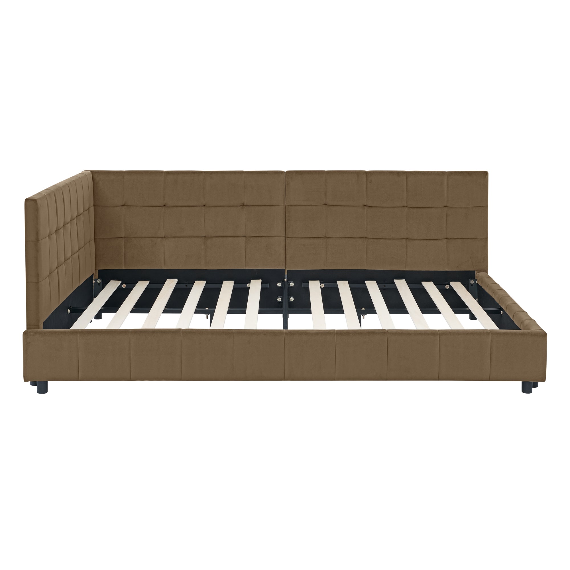 Full Size Upholstered Tufted Bed Frame in Brown Velvet