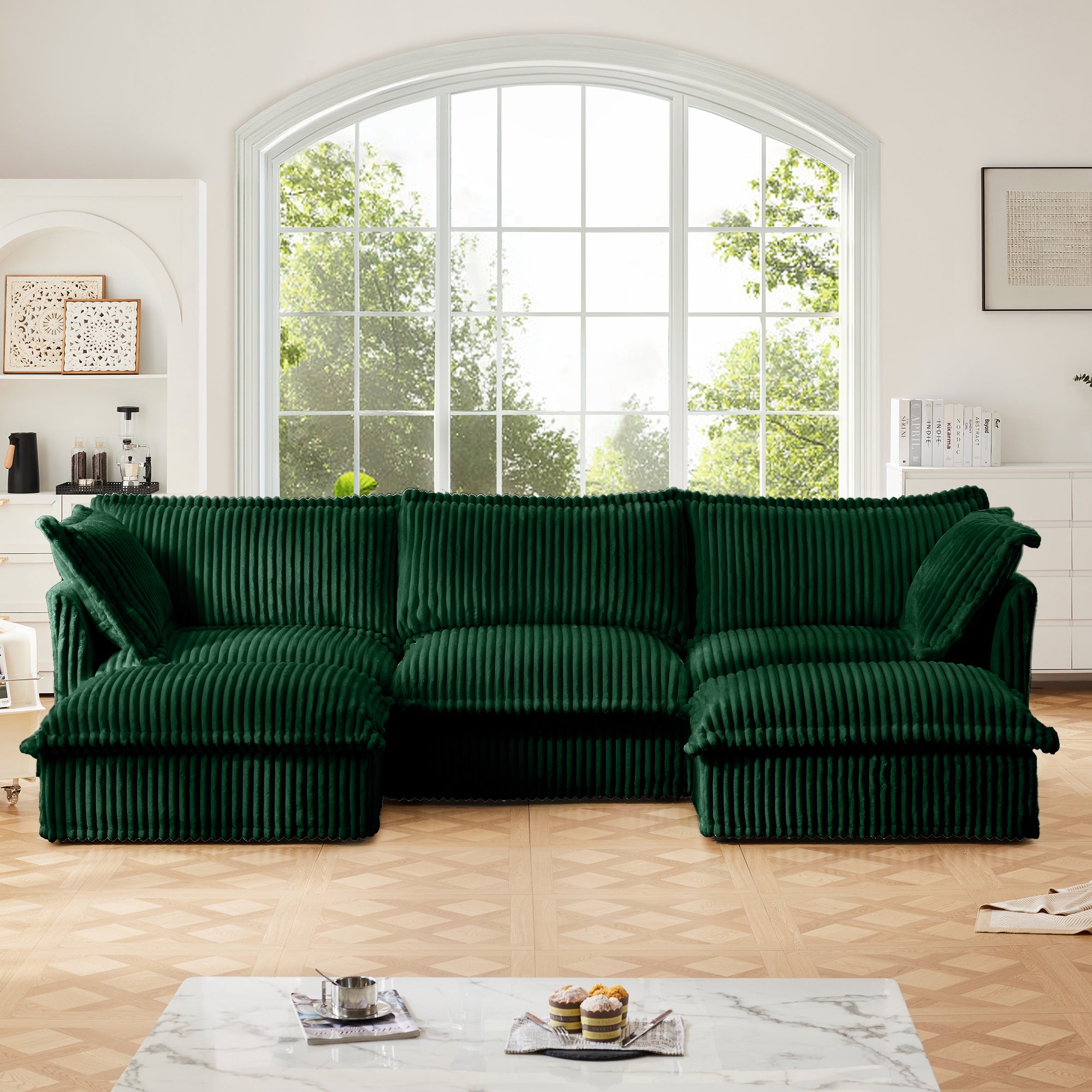 Slipcovered U-Shape Sectional Deep Seat Sofa Couch