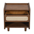 Walnut Nightstand with Rattan Detail