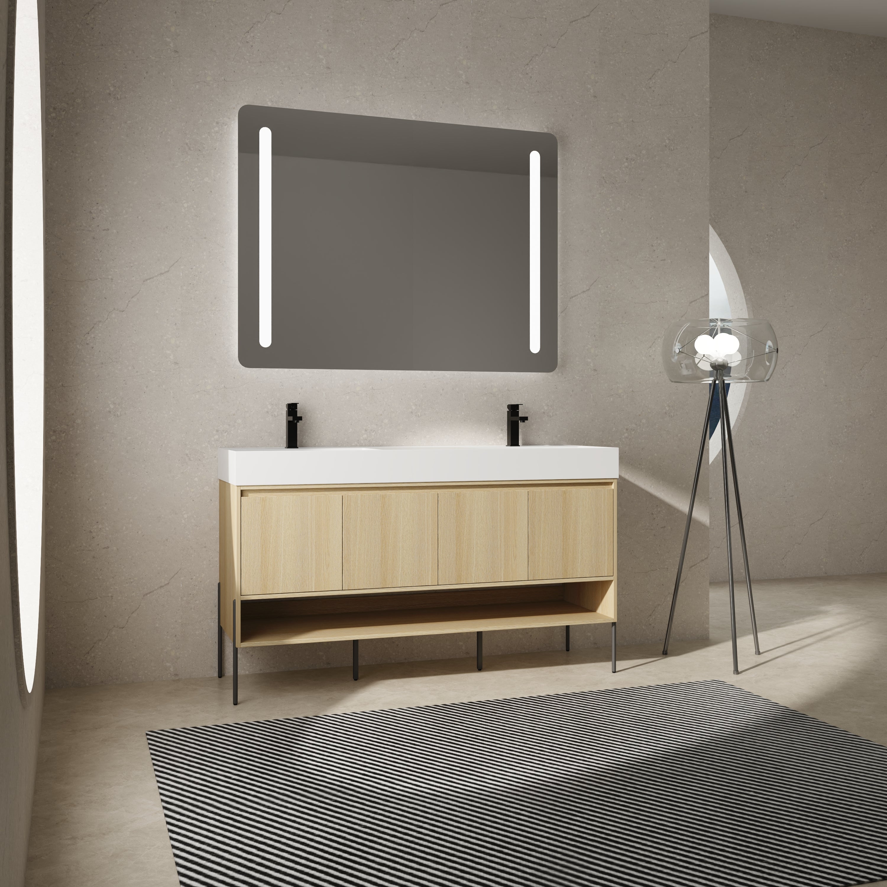 60" Bathroom Vanity Combo with Double Resin Sink