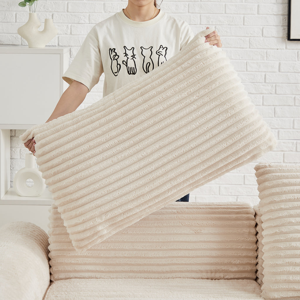 Minimalist Corduroy Sofa Featuring Curved Lines and a Gently Sloped Backrest - 2-in-1 Sofa & Bed