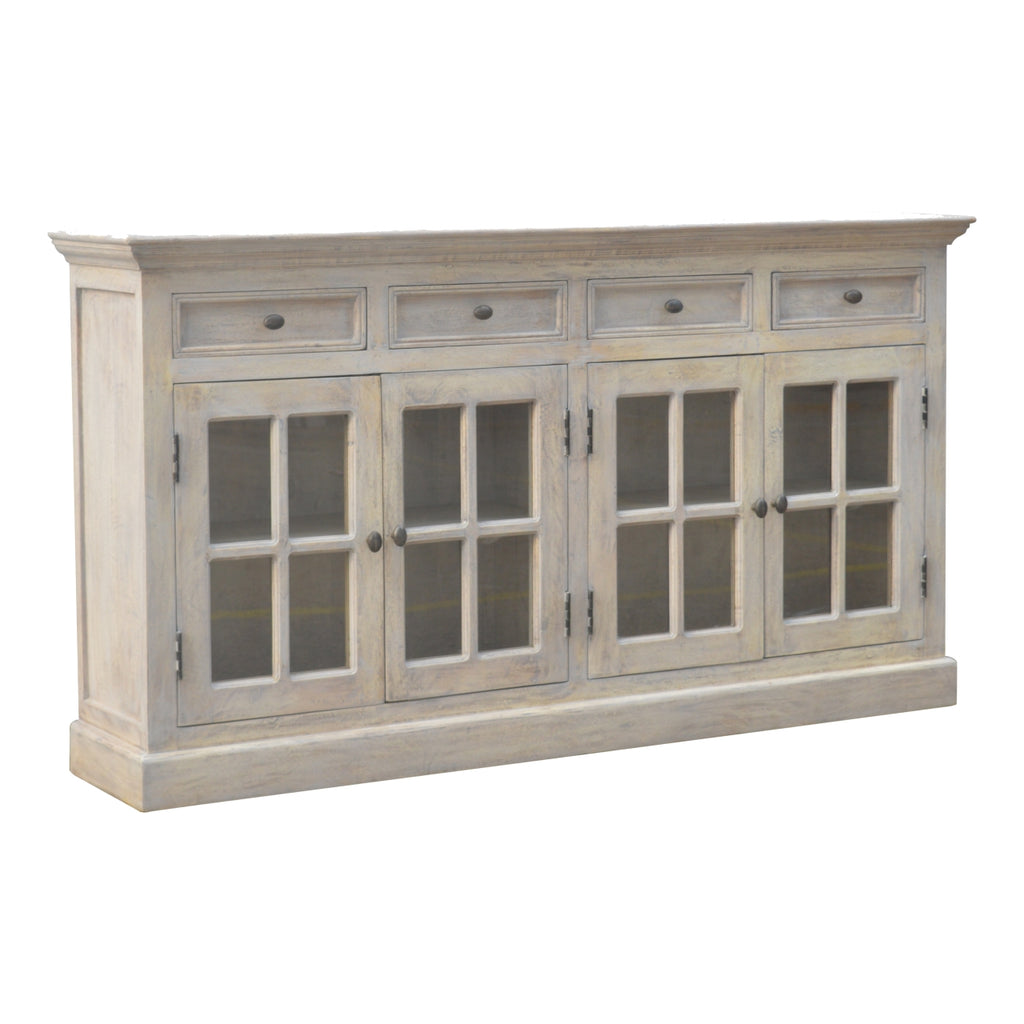 Solid Wood Stone Acid Wash Glazed Sideboard, 4 Drawers, 4 Shelves