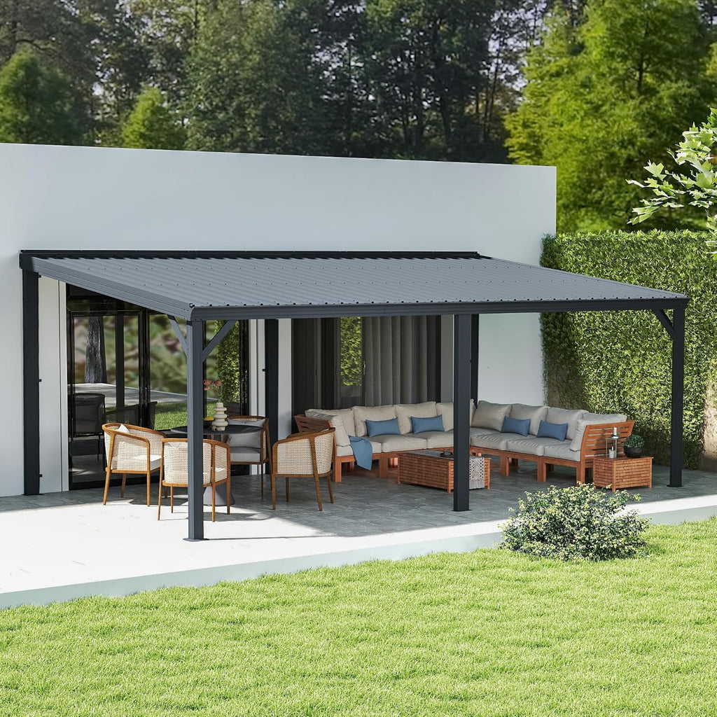 12x20FT Lean To Gazebo with Galvanized Steel Roof