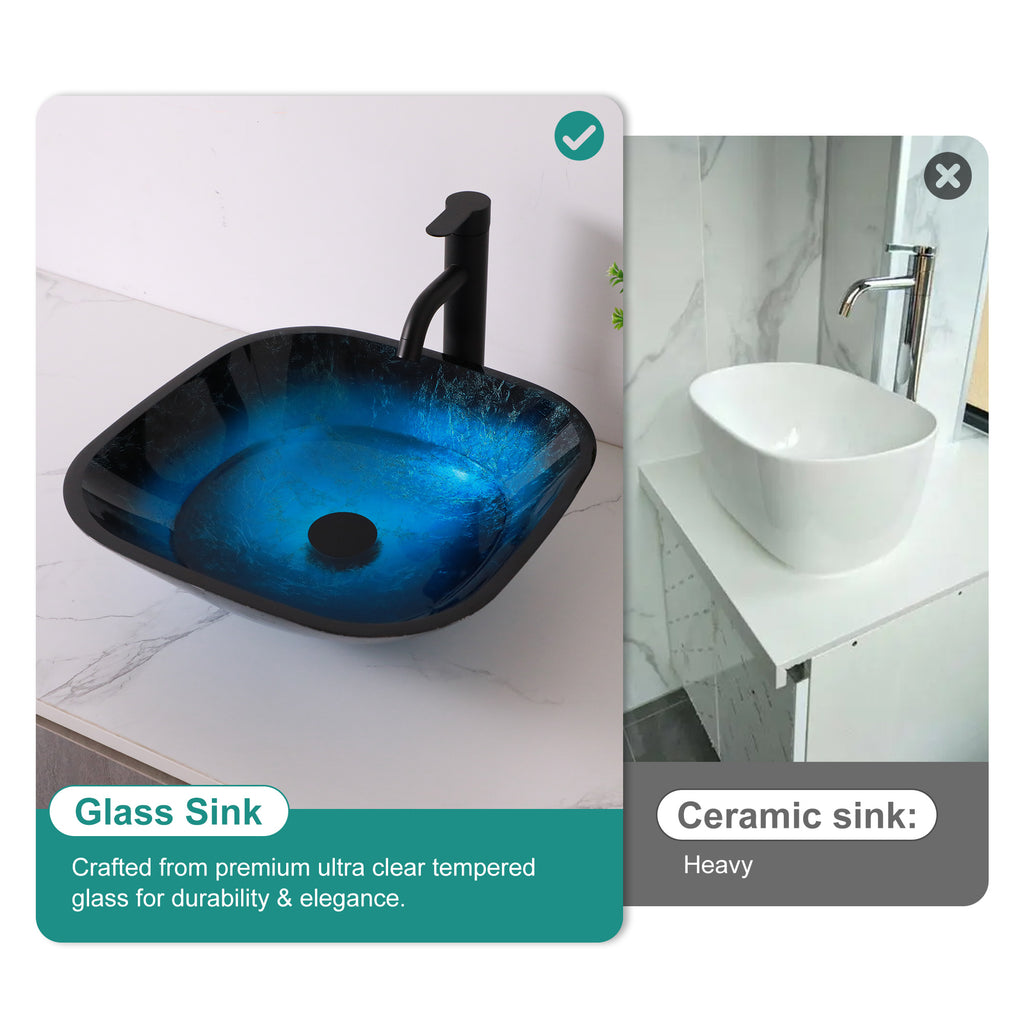Bathroom Artistic Tempered Glass Vessel Sink with Faucet