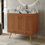 Mid-Century Freestanding Bathroom Vanity with Faux Marble Top