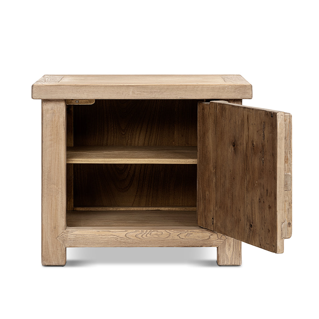 Rowan 28.5" Solid Reclaimed Pine Wood Left Side Table, Heritage Light