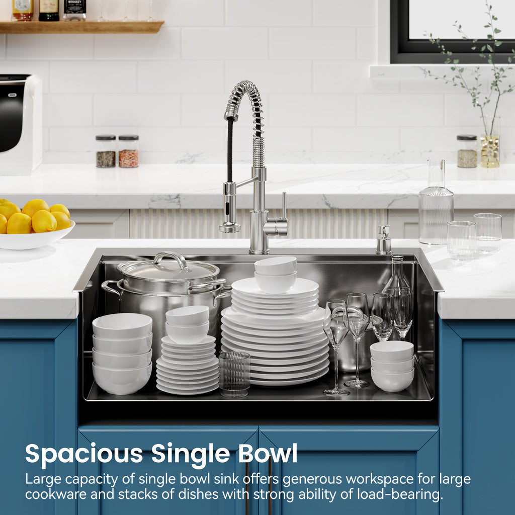 Stainless Steel Kitchen Sink, 33"x22" Single Bowl, Overmount Handmade Sink