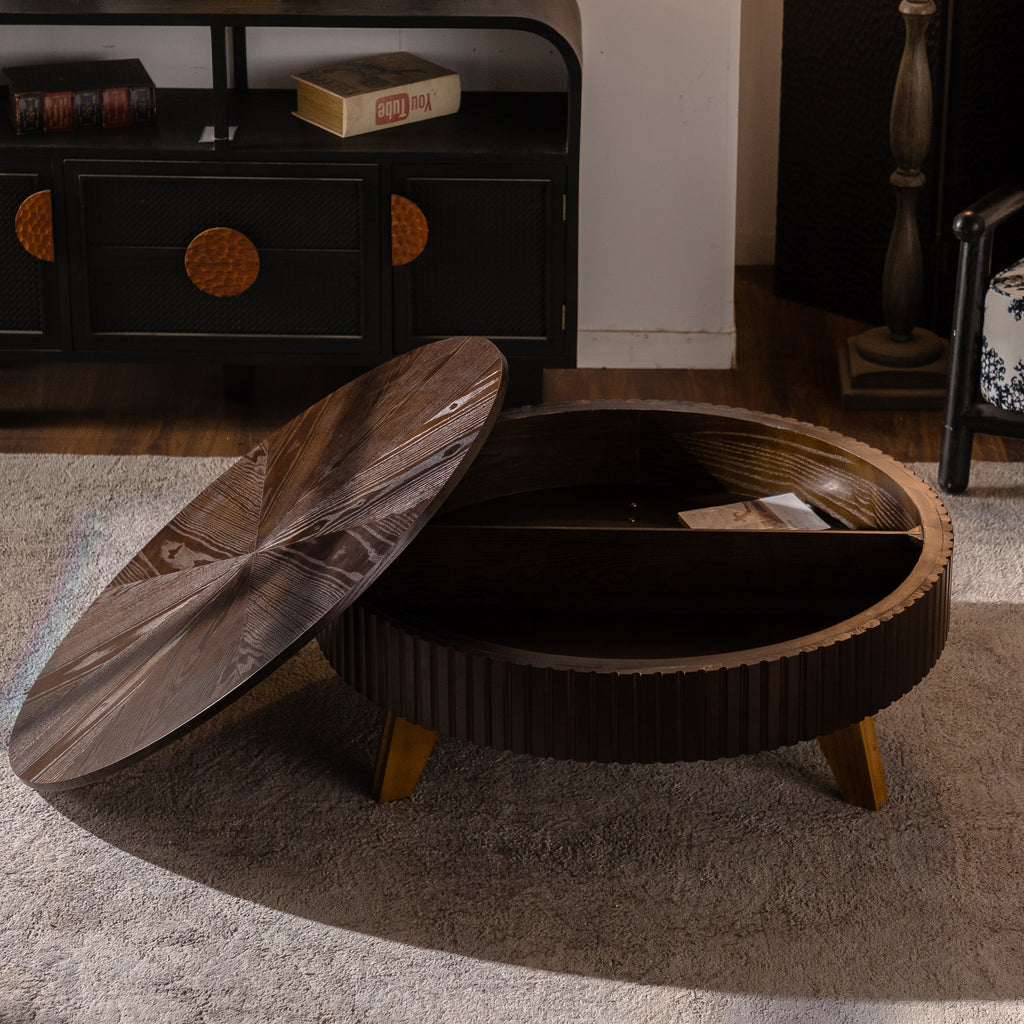 39.37" Retro Round Coffee Table with Storage Space