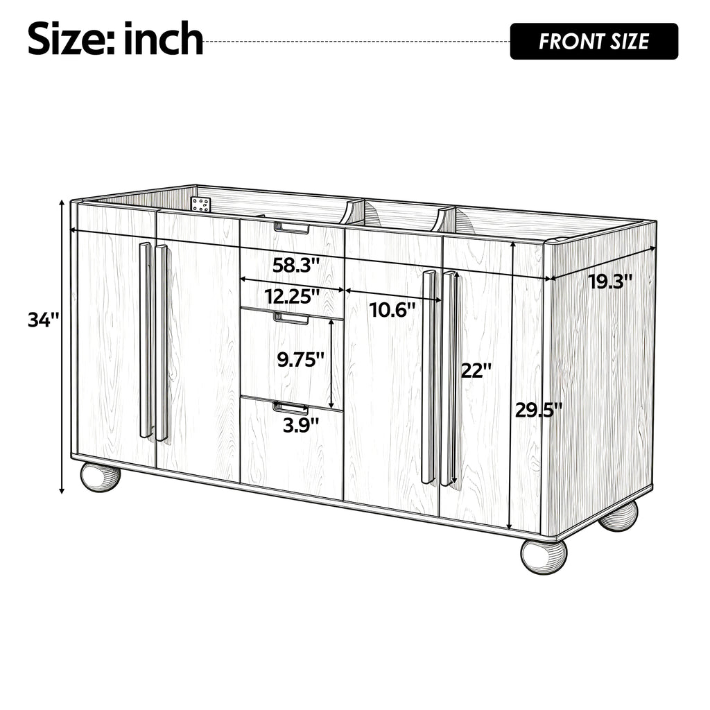 58.3" Bathroom Vanity Cabinet Only Without Vanity Top
