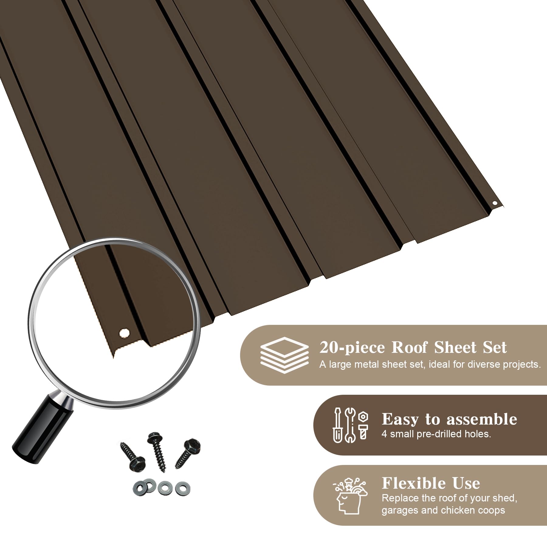 20 Pcs Metal Roofing Panels - Galvanized Steel Corrugated Roof Panels