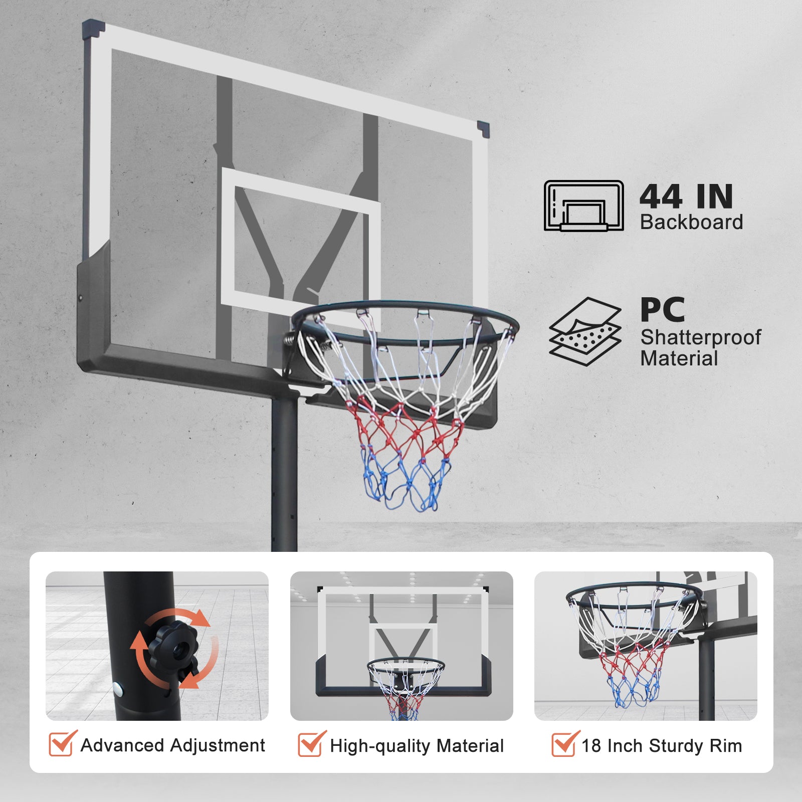 Basketball Hoop 5.73-10FT Height Adjustable
