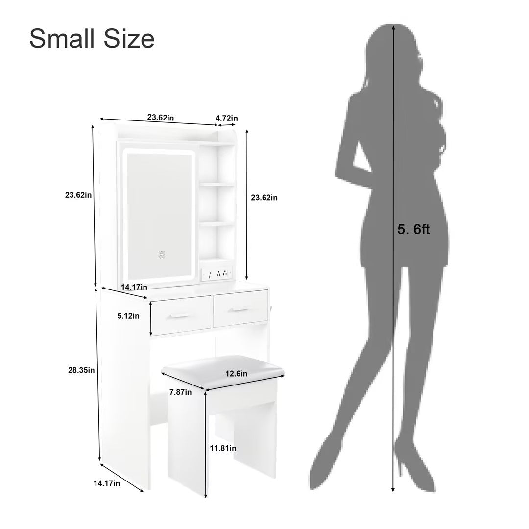 Small Makeup Vanity Desk with Mirror & Adjustable LED Lights