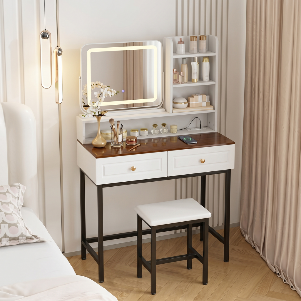 Makeup Vanity with LED Lighted Mirror