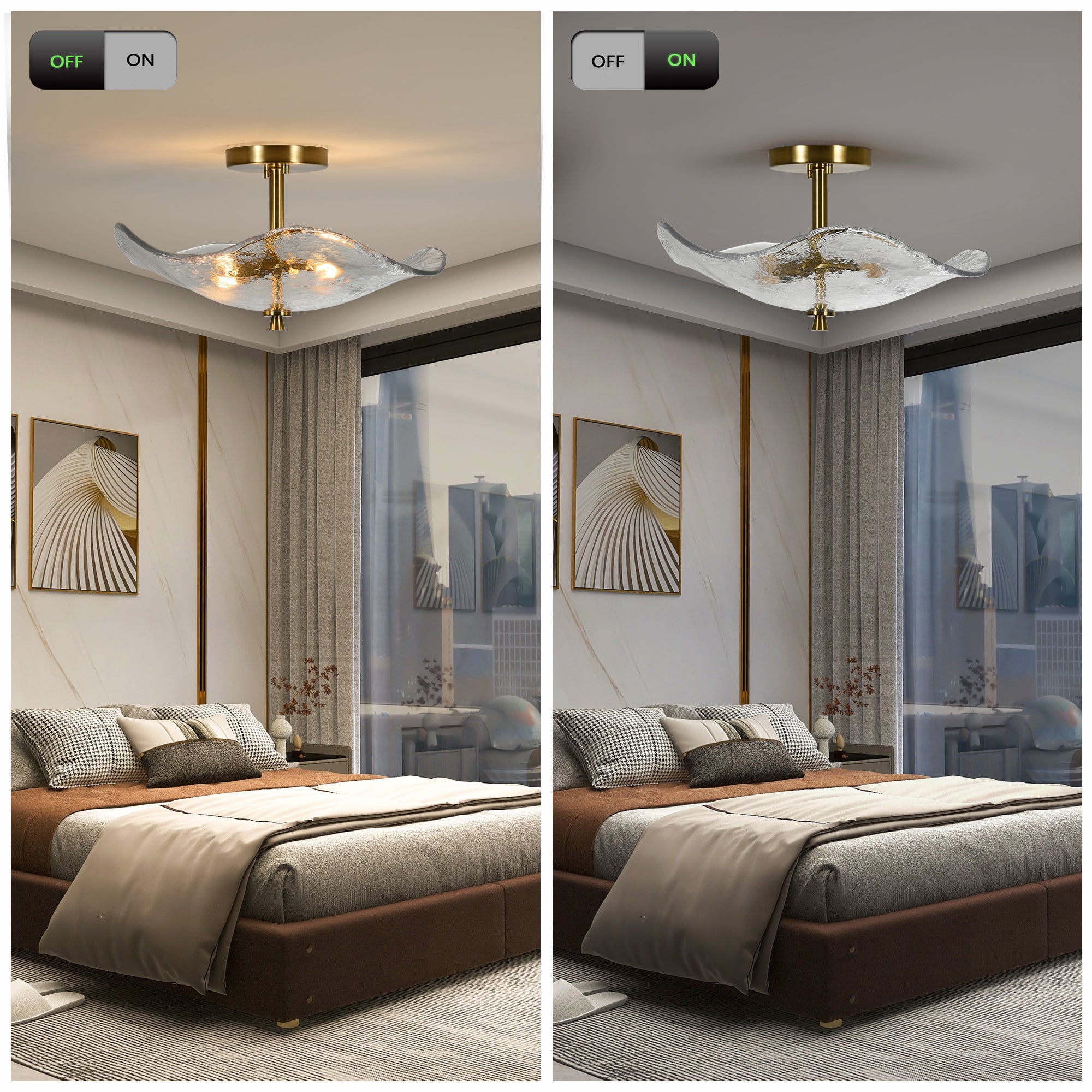 16.5' Glass Semi Flush Mount Ceiling Light Fixture