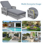 GO Outdoor Long Reclining Chaise, Wicker Lounge with Armrests