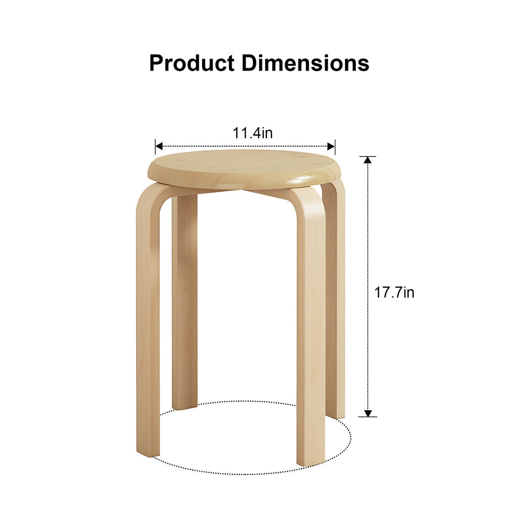 Stackable Bentwood Stool Set of 4, 18" Round Stacking Backless Nesting Stools