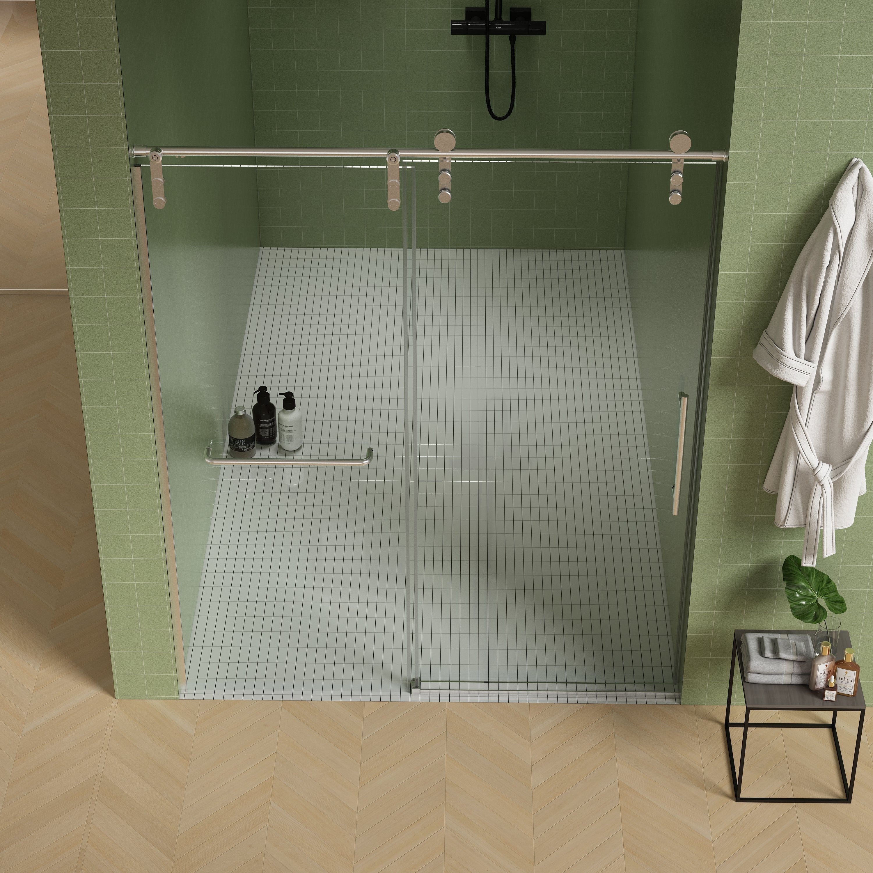 56"-60"W x 70"H Frameless Shower Door with Towel Bar
