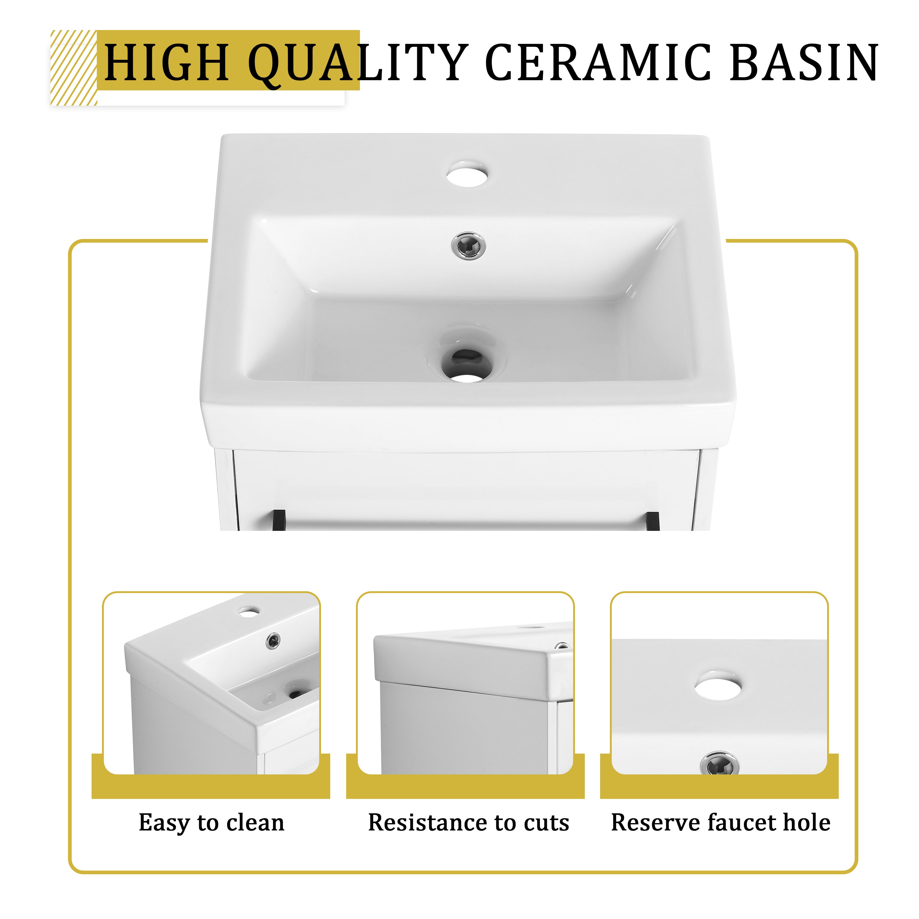 18" Floating Wall-Mounted Bathroom Vanity with Ceramic Sink