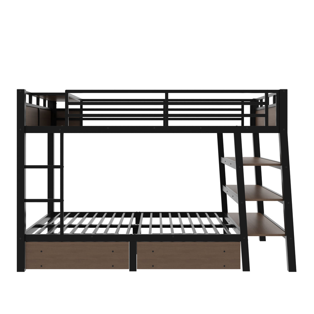 Full Size Metal Bunk Bed with Storage Shelves