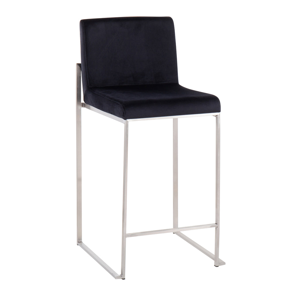 26" Contemporary High Back Counter Stool Set in Stainless Steel