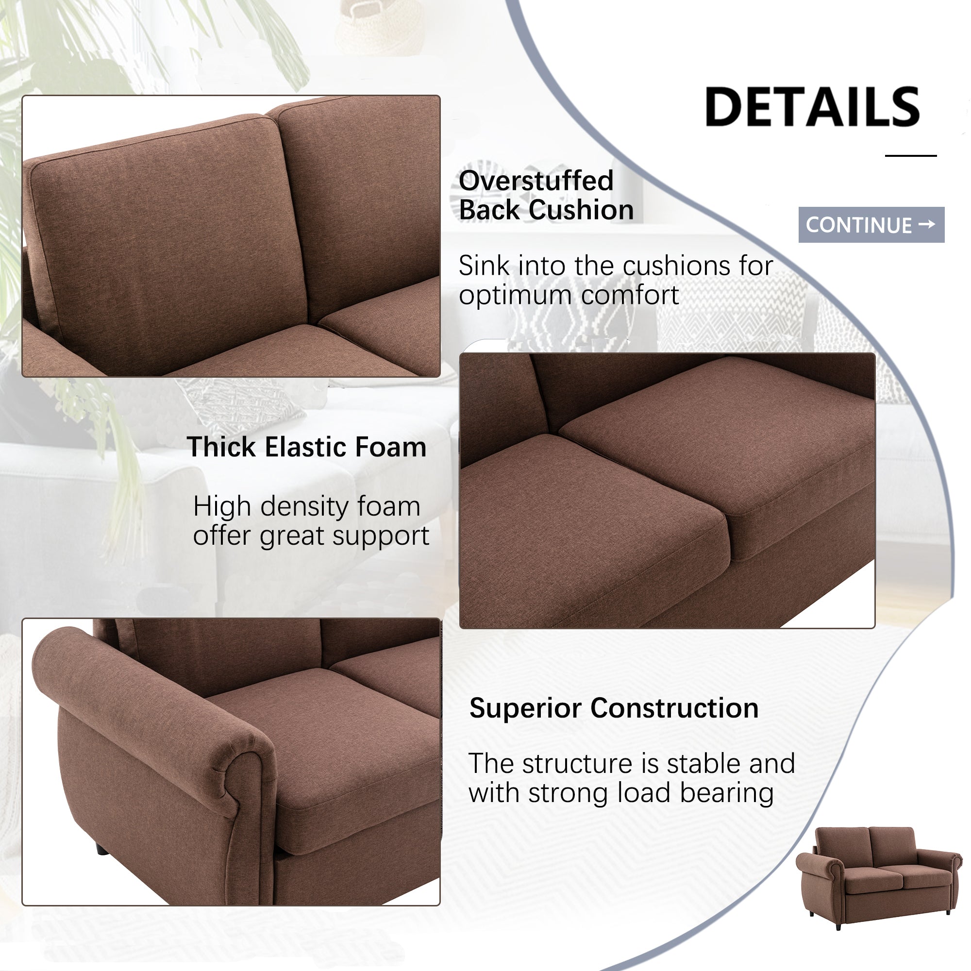 57.9" Orisfur Pull Out Sofa Bed Loveseat