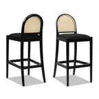 Panama 30.5" Curved Back Cane Rattan Bar Stool, Set of 2, Ebony