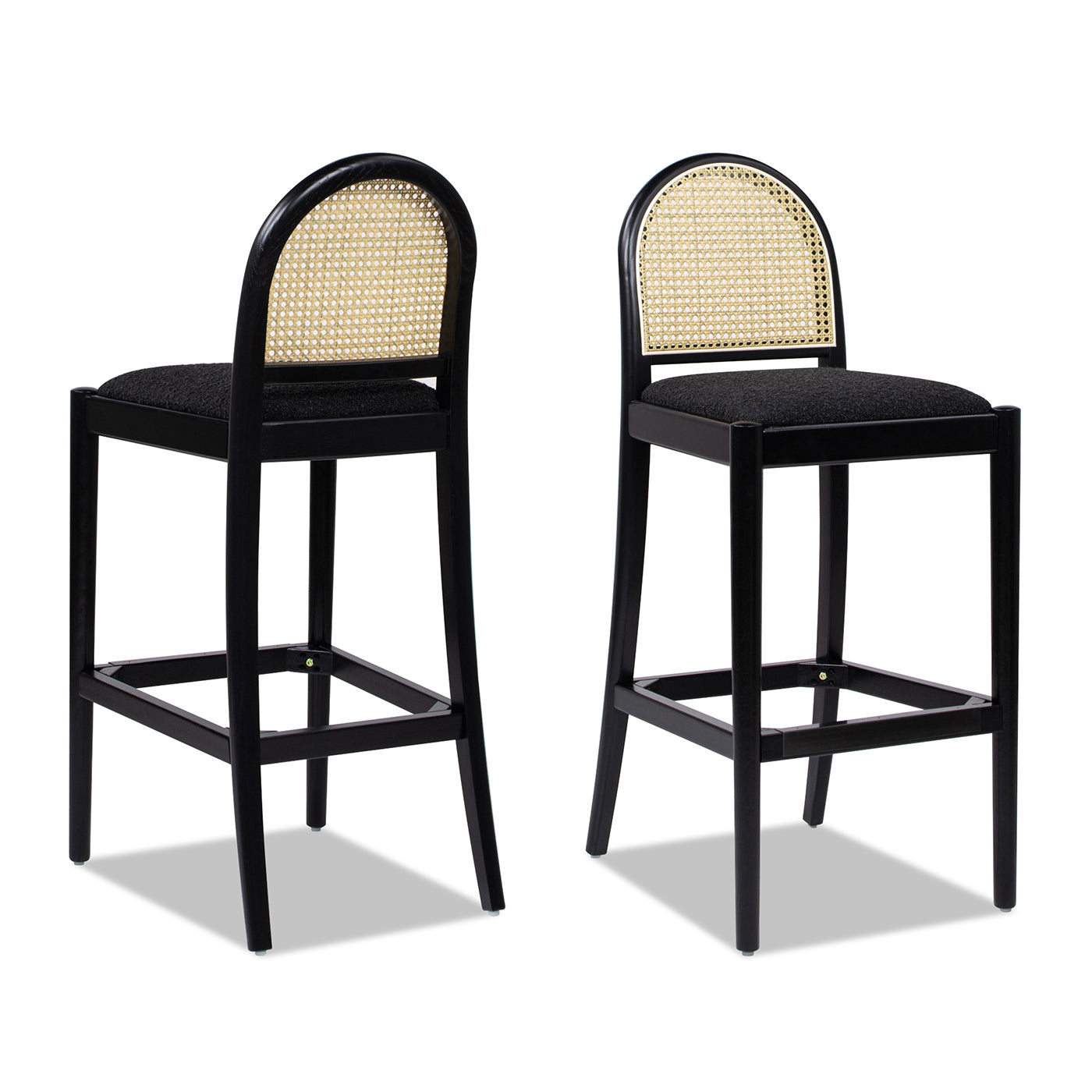 Panama 30.5" Curved Back Cane Rattan Bar Stool, Set of 2, Ebony